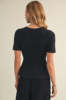 Cashmere Peplum Top -Black