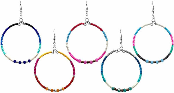 Round Crystal Beaded Hoop Dangle Earrings