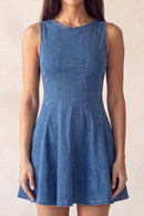 Denim Scoop Flare Zip-Up Dress