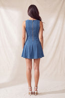 Denim Scoop Flare Zip-Up Dress