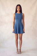 Denim Scoop Flare Zip-Up Dress