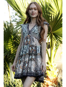 V Neck Smocked Bust Flutter Sleeve Tiered Dress