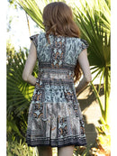 V Neck Smocked Bust Flutter Sleeve Tiered Dress