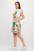 Colorful Groovy Graphics Print Skirt Overalls