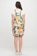 Colorful Groovy Graphics Print Skirt Overalls