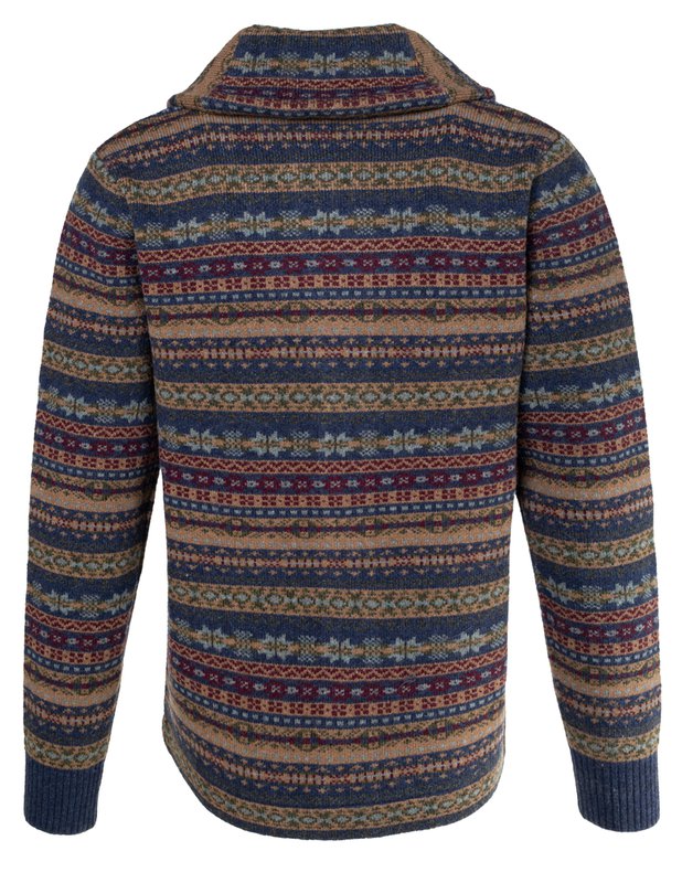 Wool Blend Fair Isle Cardigan - Navy