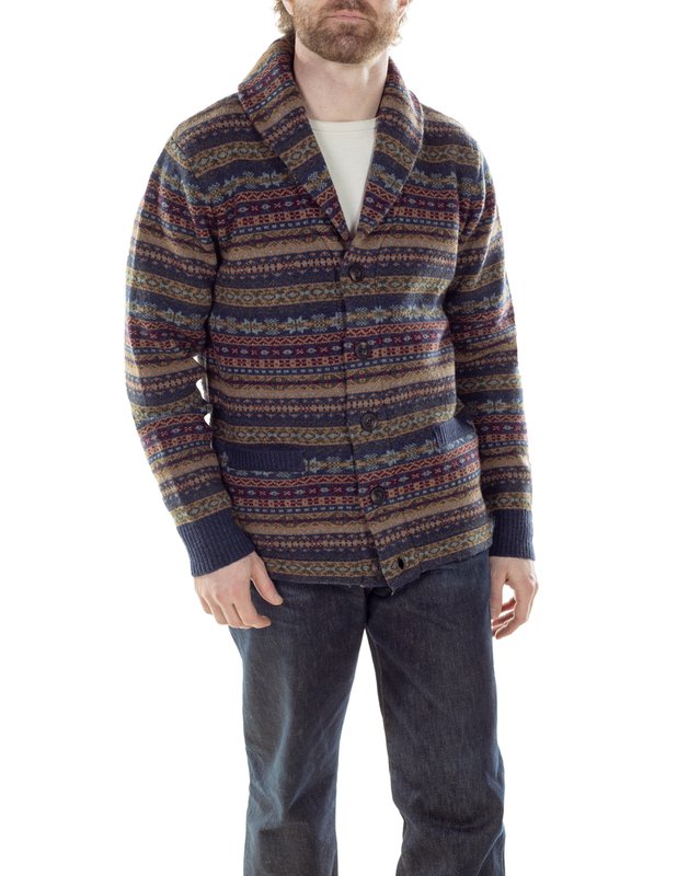 Wool Blend Fair Isle Cardigan - Navy