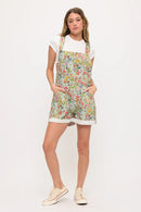 Floral Hummingbird Print Short Overalls