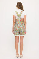 Floral Hummingbird Print Short Overalls