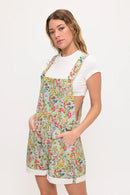 Floral Hummingbird Print Short Overalls