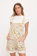 Rooster and Floral Print Short Overalls