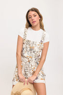 Vintage Floral Sketch Print Short Overalls