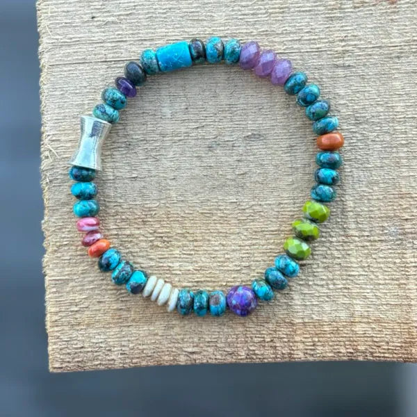 Turquoise Bracelet with a Thai Silver Barrel Bead