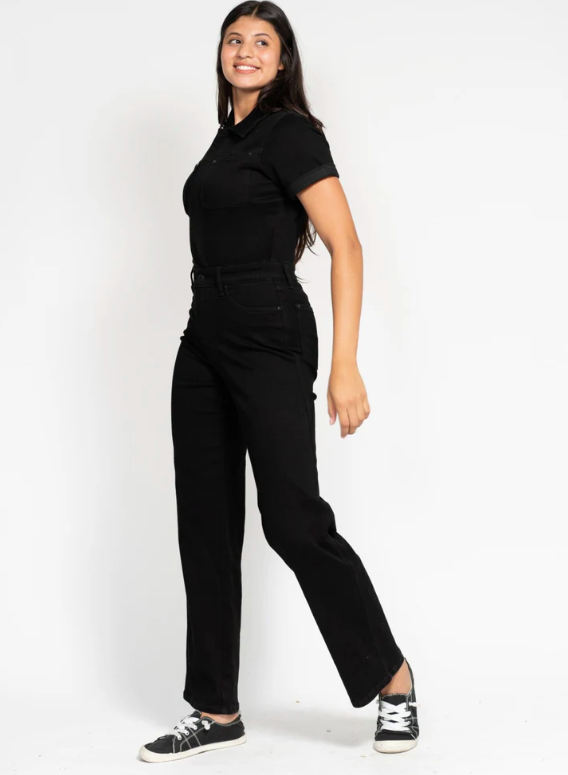 High Waisted Control Jumpsuit Straight- Black