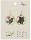 Purple Posey Round Gold Dried Flower Earrings