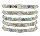 Adjustable Facet and Silver Bead Natural Cord Bracelet