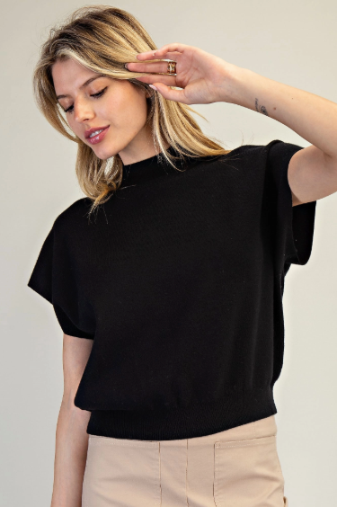 Mock Neck Short Sleeve Knit Top