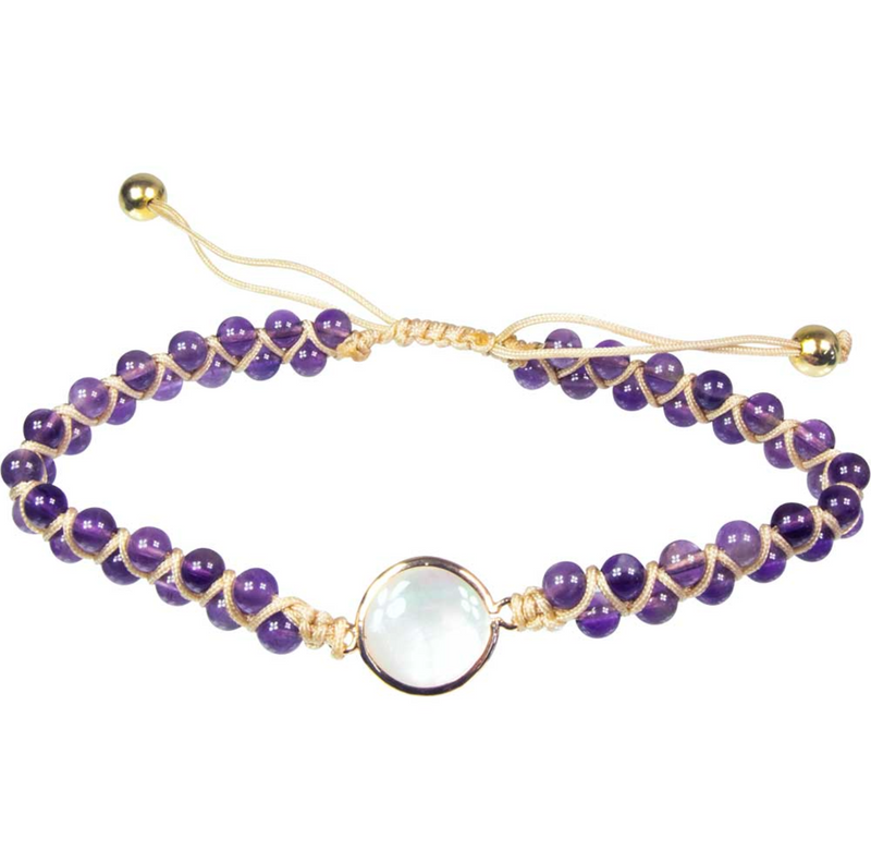 Adjustable Amethyst with Moonstone accent woven bracelet