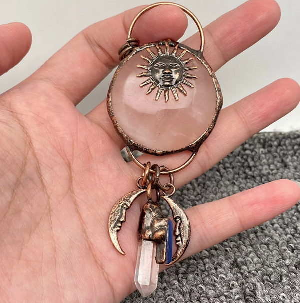 Natural Stone Crystal Sun God Moon Charm