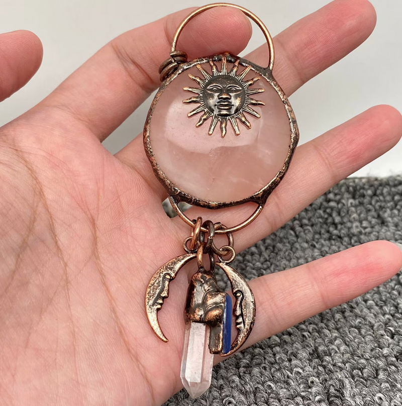 Natural Stone Crystal Sun God Moon Charm