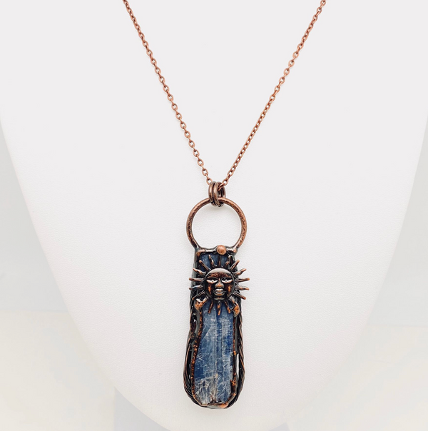 Blue Crystal Raw Stone Sun God Irregular Pendant Necklace