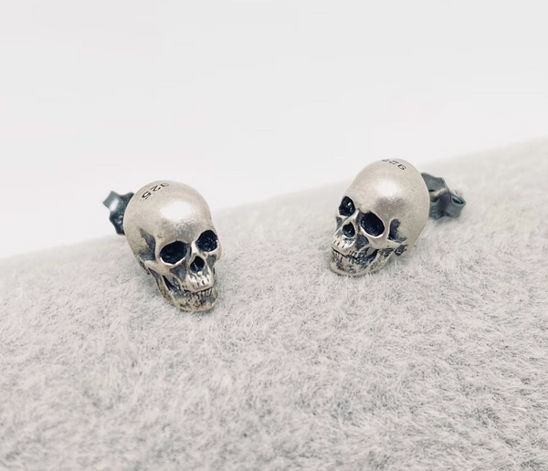 Sterling Silver Gothic Skull Stud Earrings