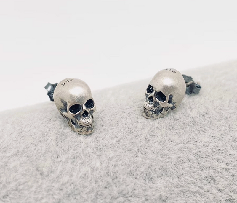 Sterling Silver Gothic Skull Stud Earrings