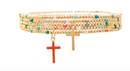 Gold Multicolor Faceted Bead with Cross Charm Bracelet Set