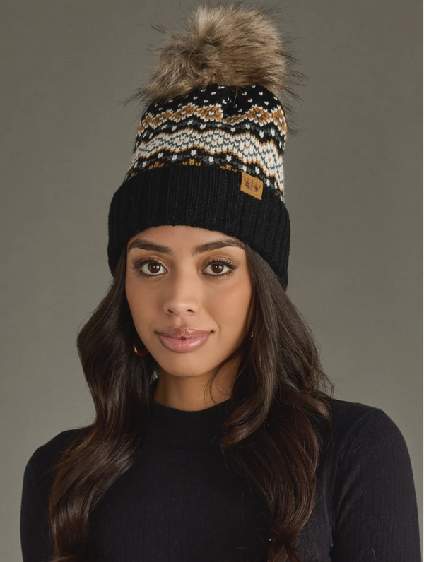 Patterned Knit Pom Hat