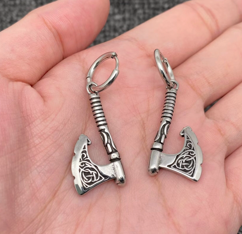 Celtic Knot Axe Stainless Steel Huggie Earrings
