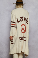 Love Letter Printed Peace Solid Berber Sweater Cardigan