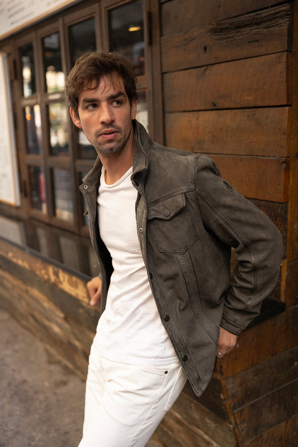 Sedro RF Men's Leather Jacket - Khaki