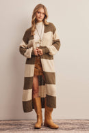 Striped Long Knit Cardigan- Brown