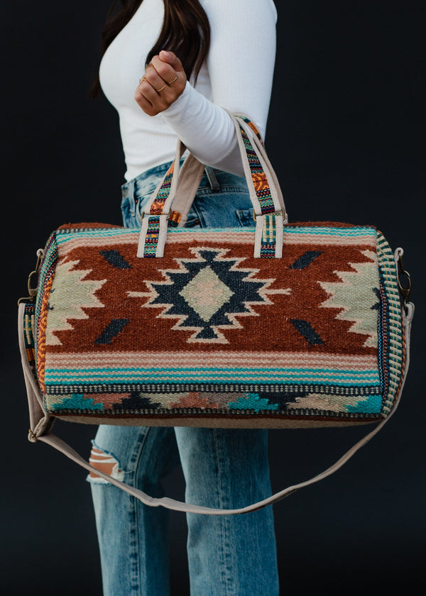 Rust, Green, & Cream Aztec Duffel