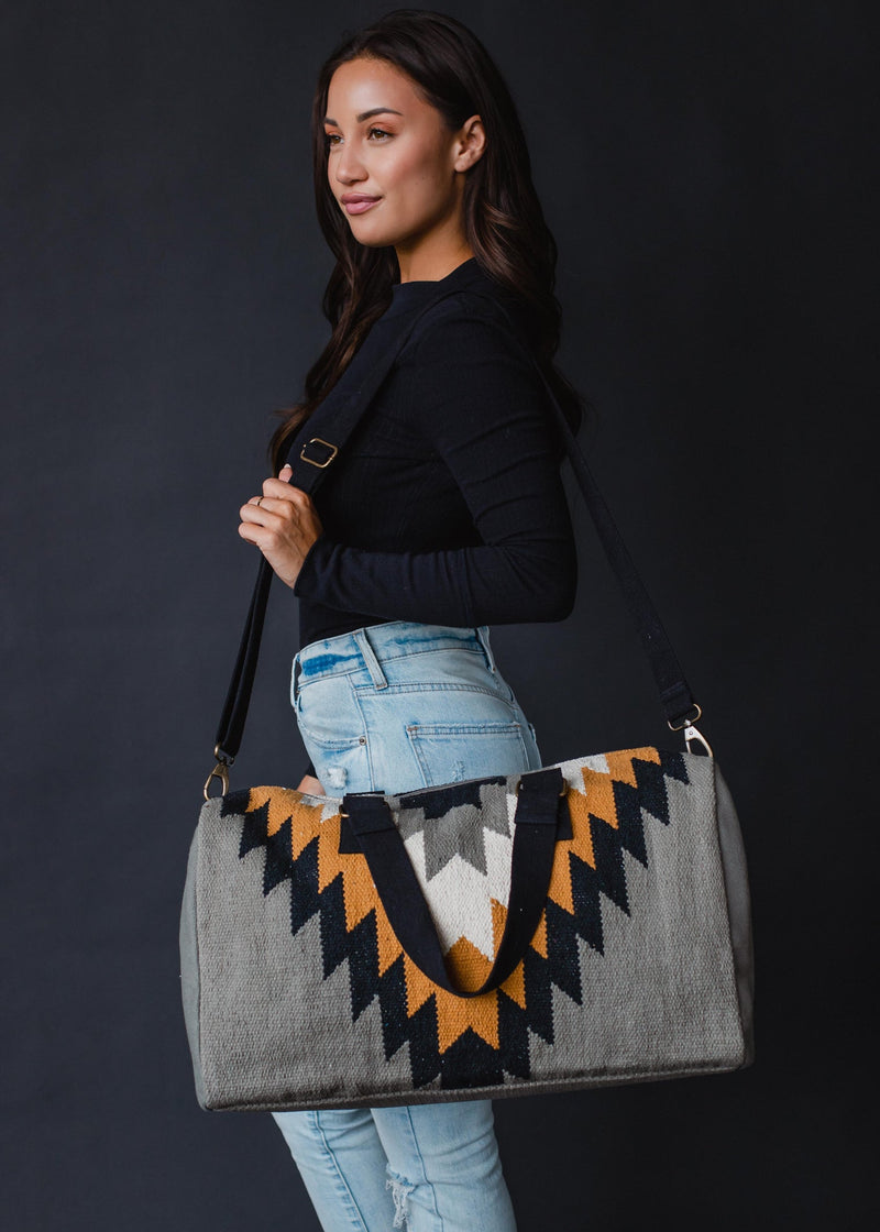 Gray, Black, Mustard, & Cream Aztec Duffel