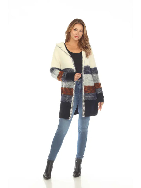 Women's White Blue Ombre Super Soft Hooded Open Front