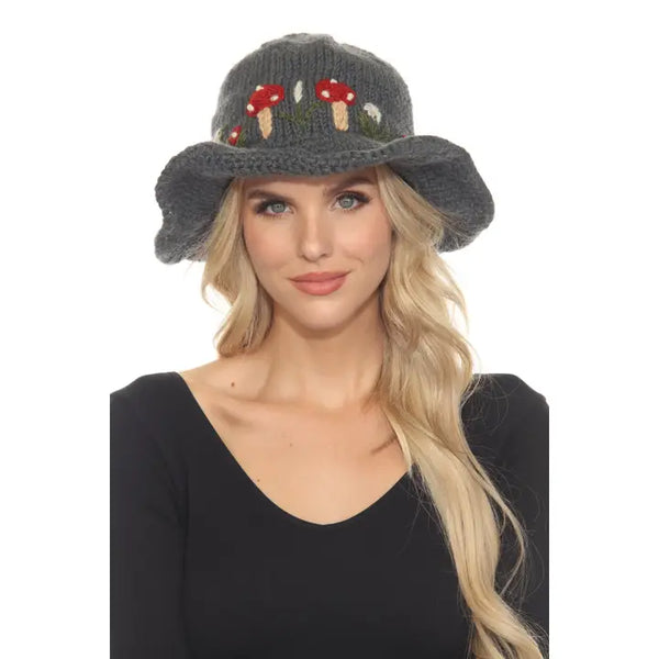 Wool Kint Mushroom Hat with Brim