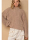 Mock Neck Balloon Sleeve Cable Knit Pullover Sweater - Mocha Beige