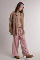 Denim Button-Up Shacket- Mocha