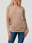 Long Dolman Sleeve Round Neck Brushed Knit Top