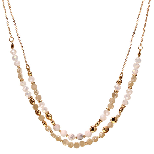 Double Chain Necklace with Crystal and Semiprecious Beads