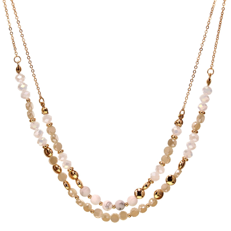 Double Chain Necklace with Crystal and Semiprecious Beads