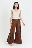 Smocked Waist Tiered Wide Leg Pant - Chocolate