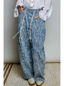 Vertical Seam Accents Waistband Lightweight Woven Pant