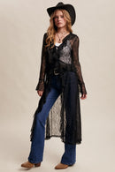 Sheer Lace Ruffle Duster- Black