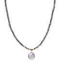 Beaded Crystal Strand Necklace with Natural Coin Pearl Drop