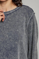 Vintage Washed Waffle Knit Oversized Long Sleeve Top