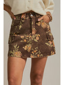 Vintage Floral Cotton Denim Cargo Mini Skirt