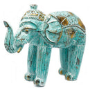 Wood Carved Elephant  - Turquoise / Gold