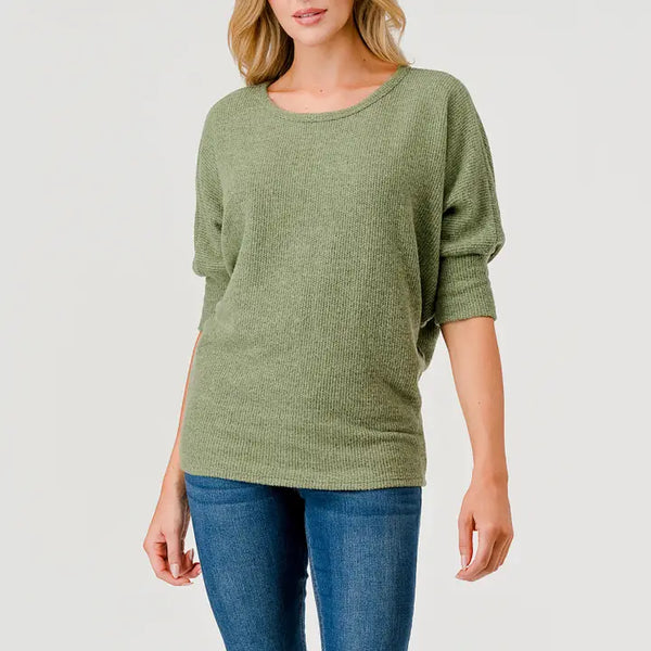 Half Dolman Sleeve Top- Light Olive
